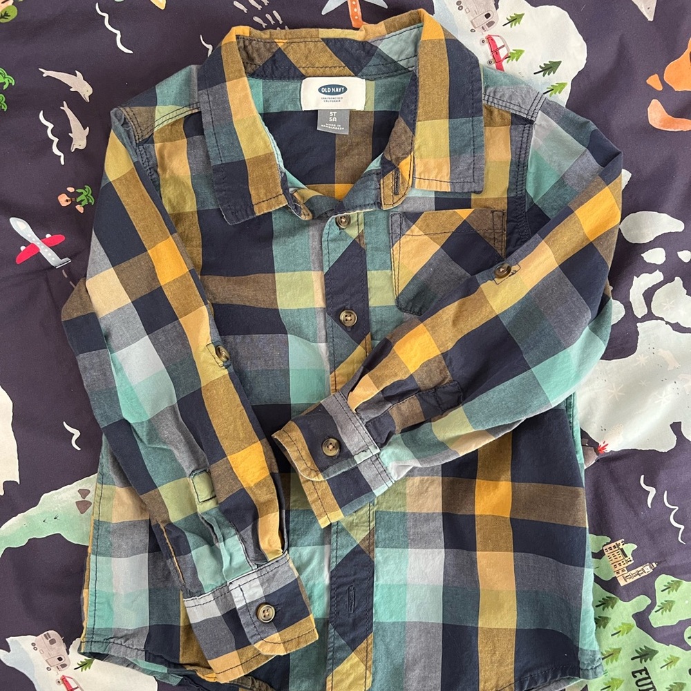 Boys long sleeve button down plaid shirt
